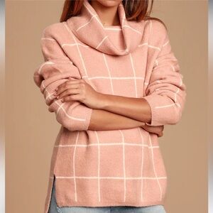 Lulus Women’s Emira Blush Pink and White Cowl Neck Knit Sweater in a Size XS